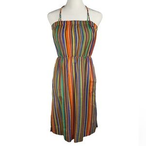 Vintage 1960s 1970s California Girl Stripped Strappy Sundress